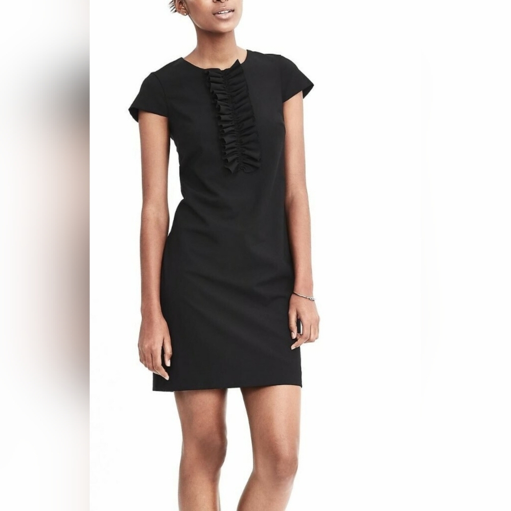 Banana Republic New, Black Wool Cap-sleeves Dress